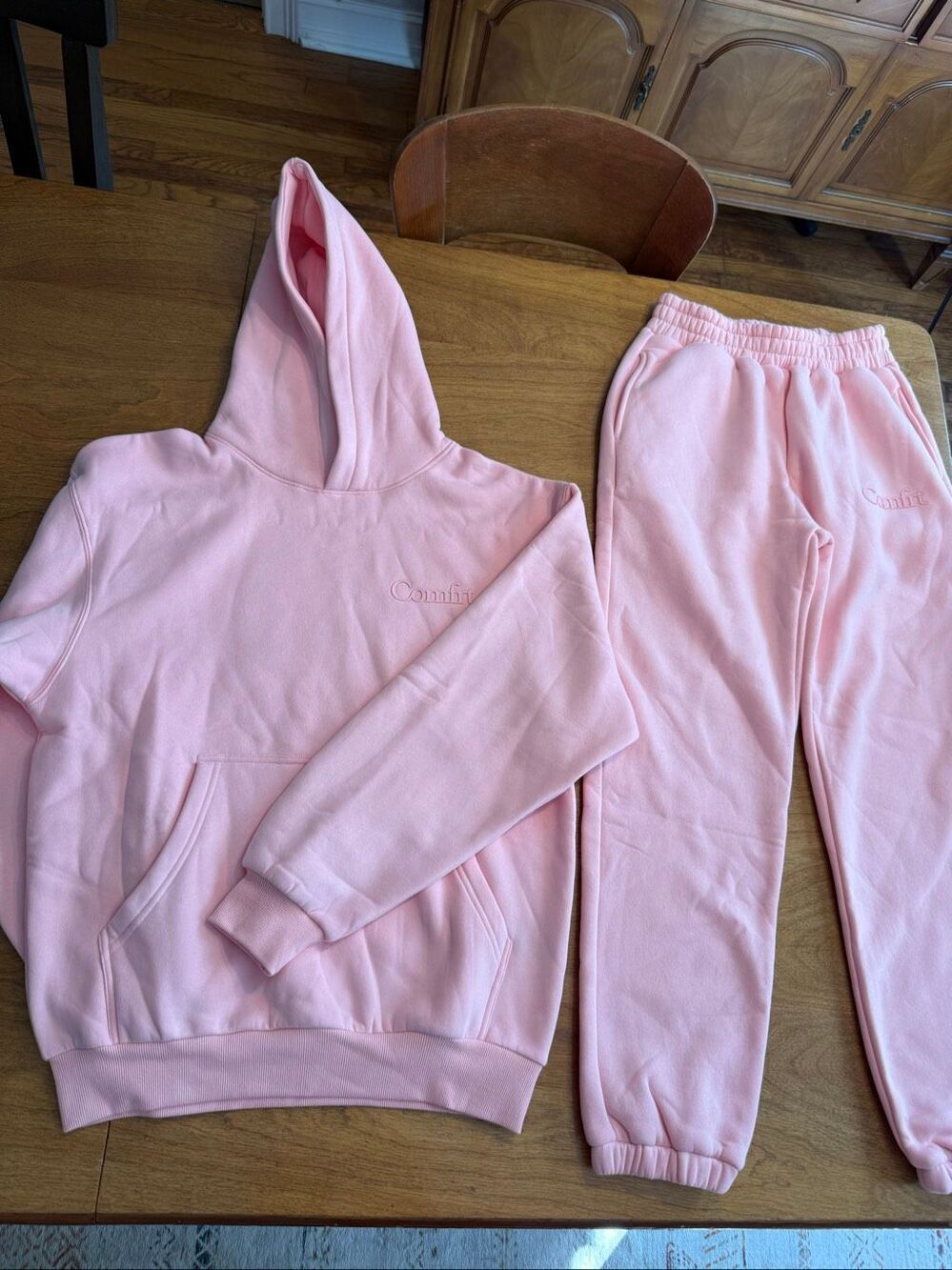 Comfrt Women’s Cozy Oversized Hoodie and Jogger Sweatpants Set Pink Size Small